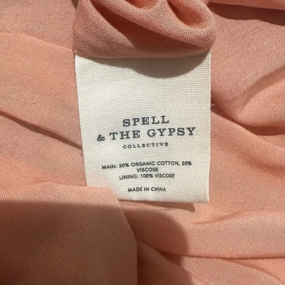 Spell & the Gypsy Folk Song Cotton Blend Blockprint Long Sleeve Tie Split Neck